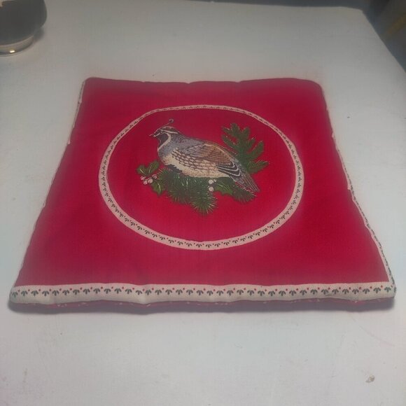 Other - Hotpad detailed with a lifelike Quail on a red background. Quaint and beautiful.